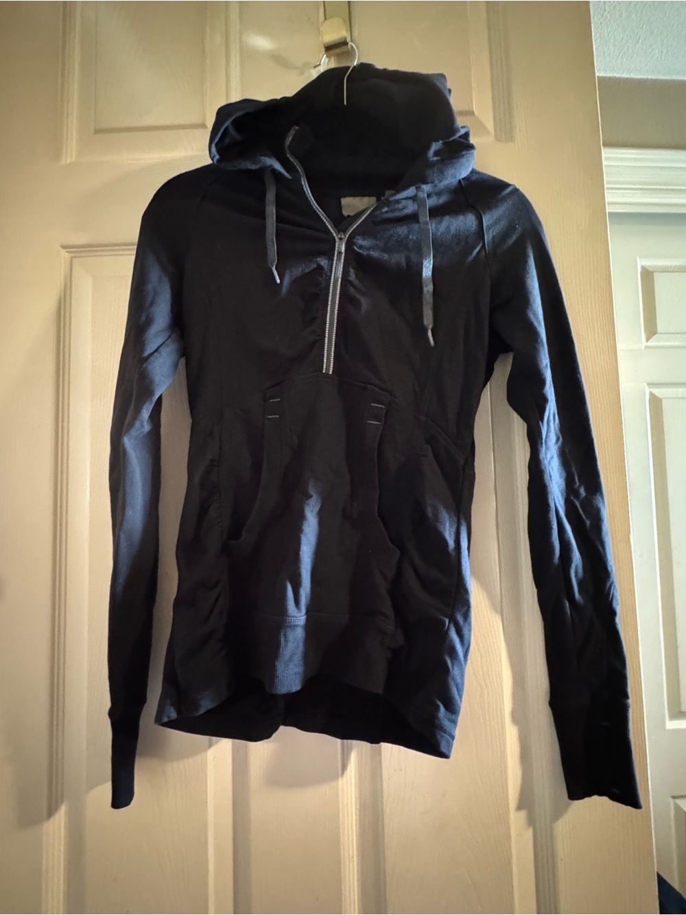 Athleta Black Half-Zip Hooded Pullover Sweatshirt